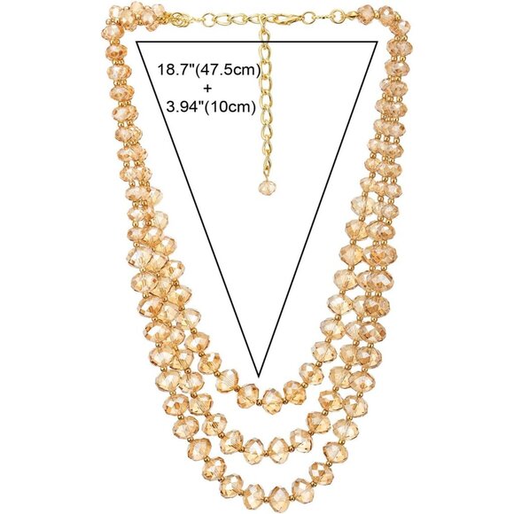 Crystal Beads Statement Necklace, Three-strand Layered Necklace, Waterfall - Picture 4 of 6